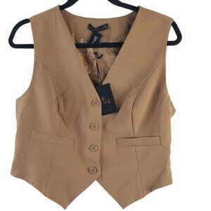 NWT Sincerely Jules Women's Tan Button-Front Vest Lined US L
